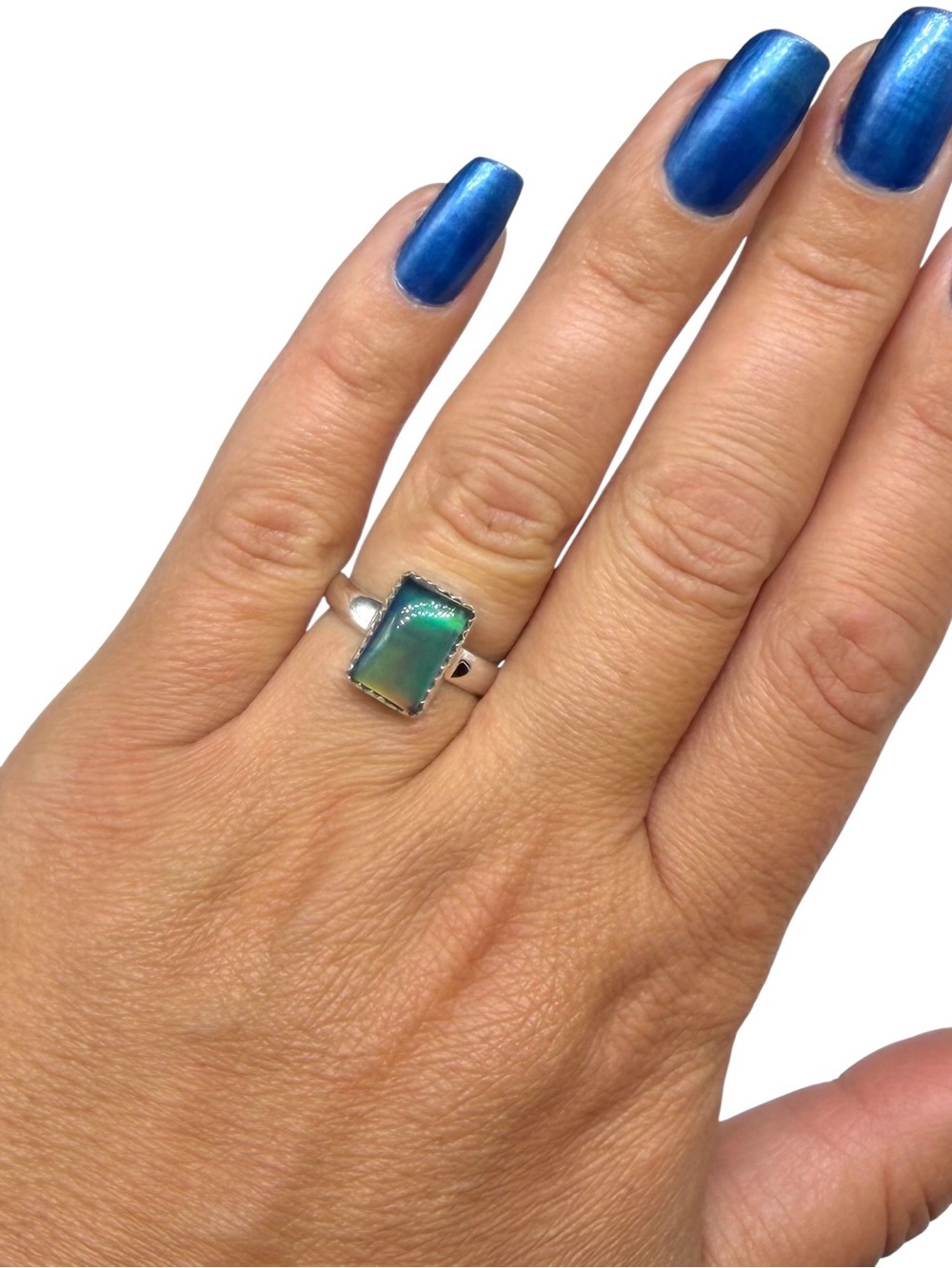 Aurora Fire Opal Ring Size 6 Solid 925 Sterling Silver Aura - Picture 4 of 14